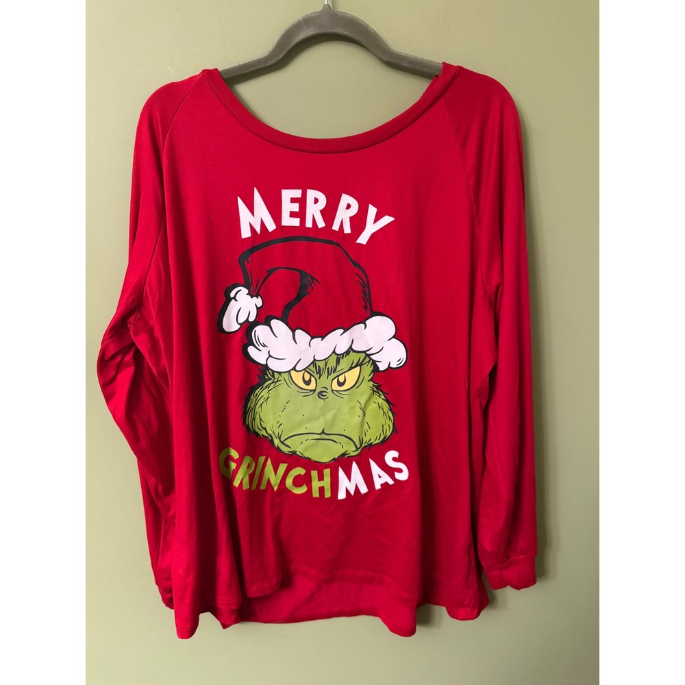 Dr Seuss The Grinch Merry Grinchmas Red Long Sleeve Top Womens 2X 18W-20W